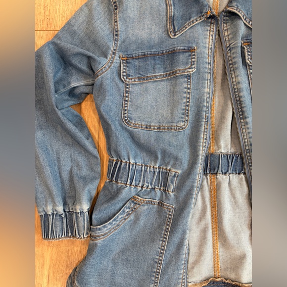 Knox Rose Fitted Waist Denim Zip Front Utility Jacket Size S - Picture 2 of 9